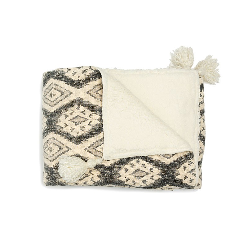 BLANKET THROW COTTON SHERPA - BLANKETS, TOWELS